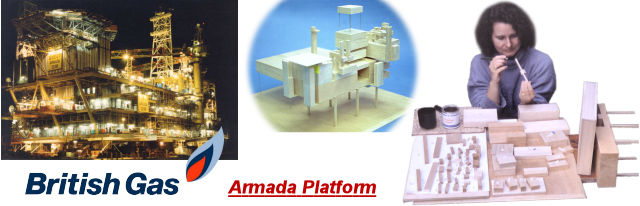 Photo montage - model under construction, actual platform and finished model