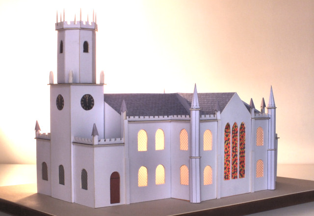 Completed model of St Thomas' church, viewed from the South West