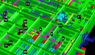 A sample of monitor point locations within the explosion model
